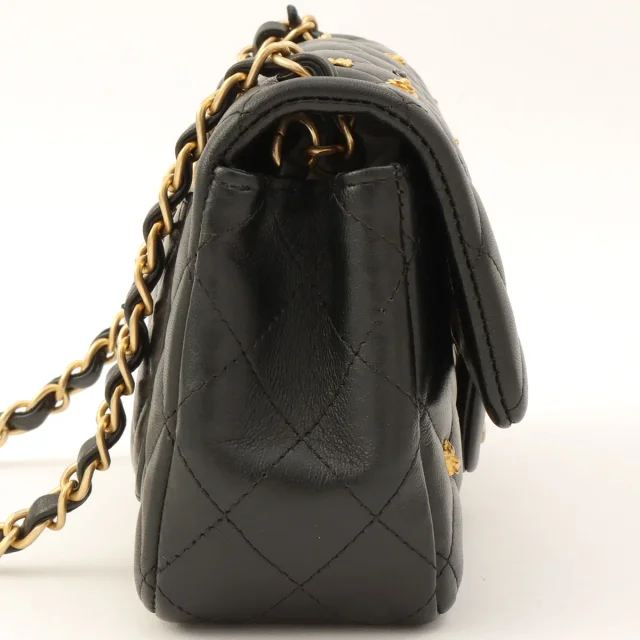 Chanel Around 2018 Made Studded Icon Lucky Charm Classic Flap Chain Bag Black in Black Lambskin from VINTAGE QOO TOKYO, photo 3 of 13