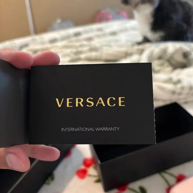 Versace Women's Oversized Sunglasses - Black in black from Depop, photo 7 of 9