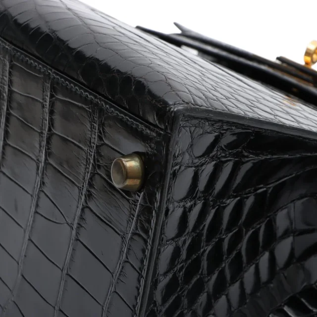 Hermès 1991 Alligator Kelly 28 Black in Black Crocodile from VINTAGE QOO TOKYO, photo 8 of 17
