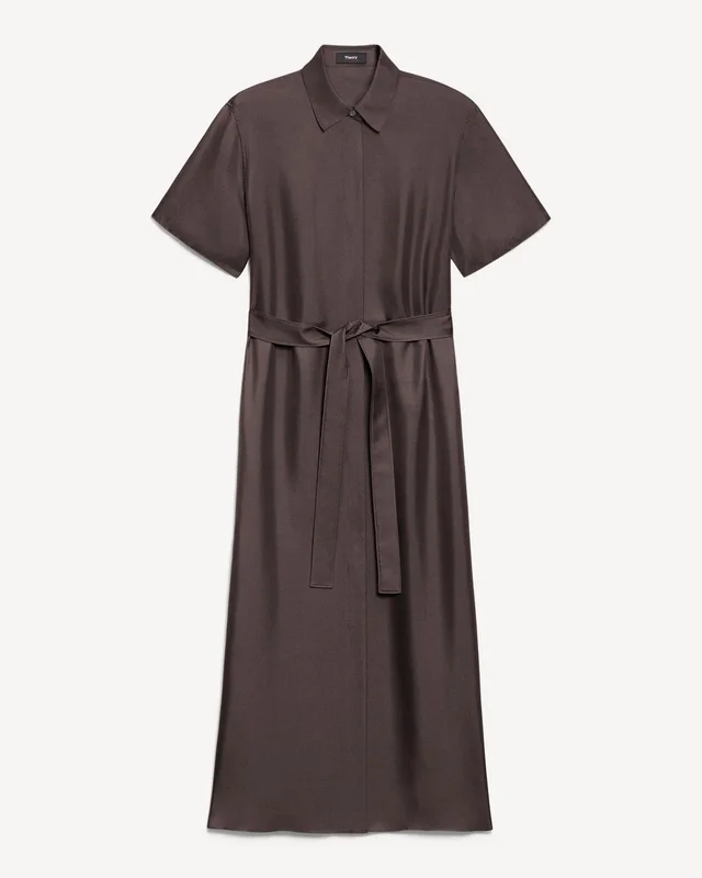 Theory Belted Shirt Dress in Mod Silk Twill, photo 2 of 7 from Theory