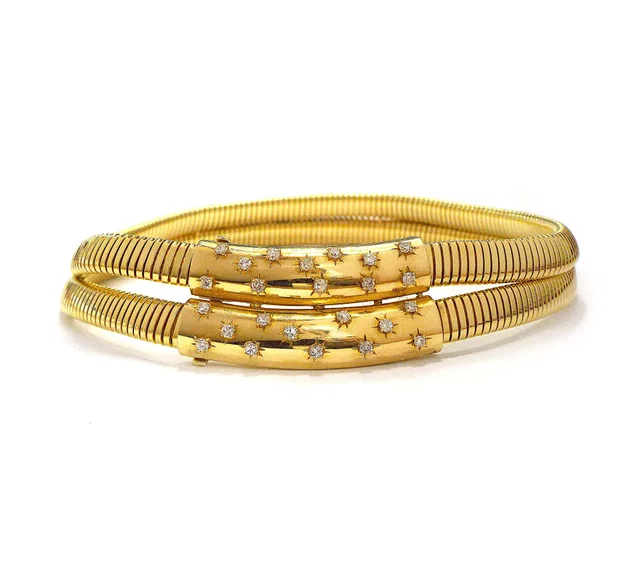 Van Cleef & Arpels Retro Yellow Gold Tubogas Choker Necklace in Yellow Leather from Luxury Promise