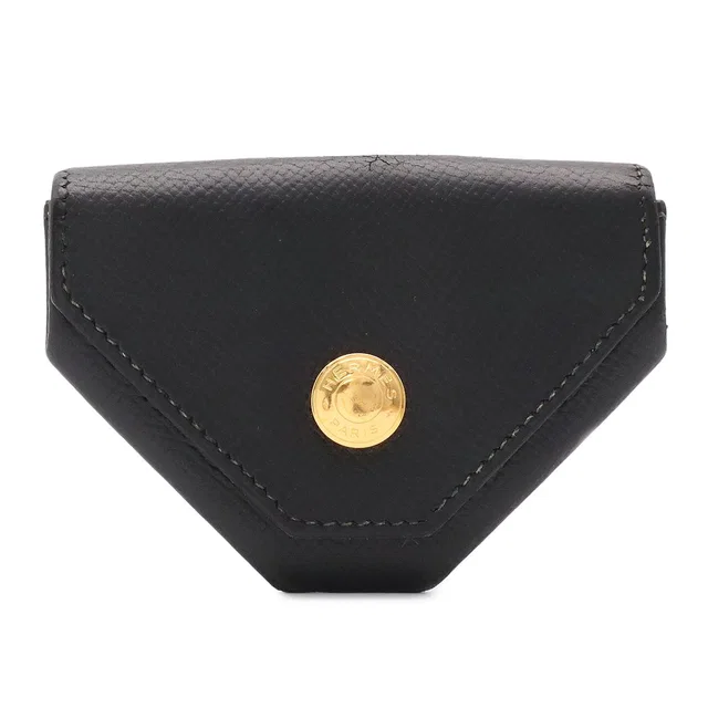 Hermès le Vanquatre Coin Purse Courchevel Leather Black Gold in Black Leather from The Reluxe