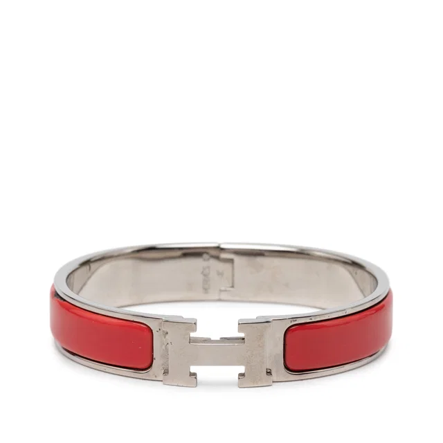Red Hermès Narrow Enamel Clic H Bracelet PM in Red from Designer Revival