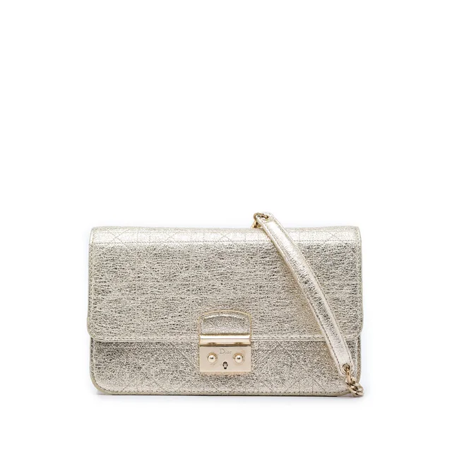 Gold Dior Metallic Crinkled Calfskin Cannage Miss Dior Promenade Wallet on Chain Crossbody Bag in Gold Calfskin from Designer Revival, photo 1 of 1
