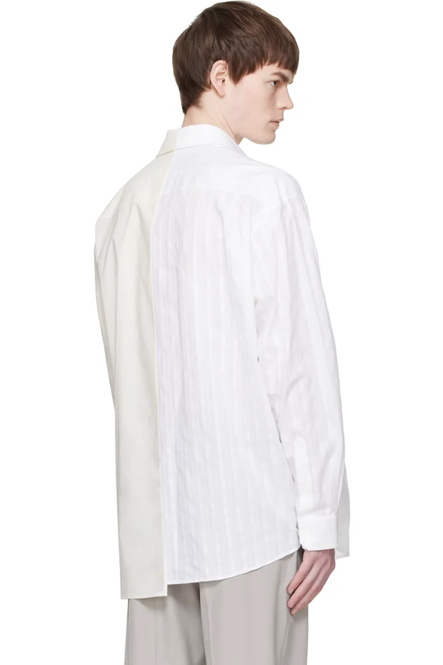 MM6 Maison Margiela Off-White & Blue Numeric Asymmetric Shirt, photo 3 of 4 from SSENSE