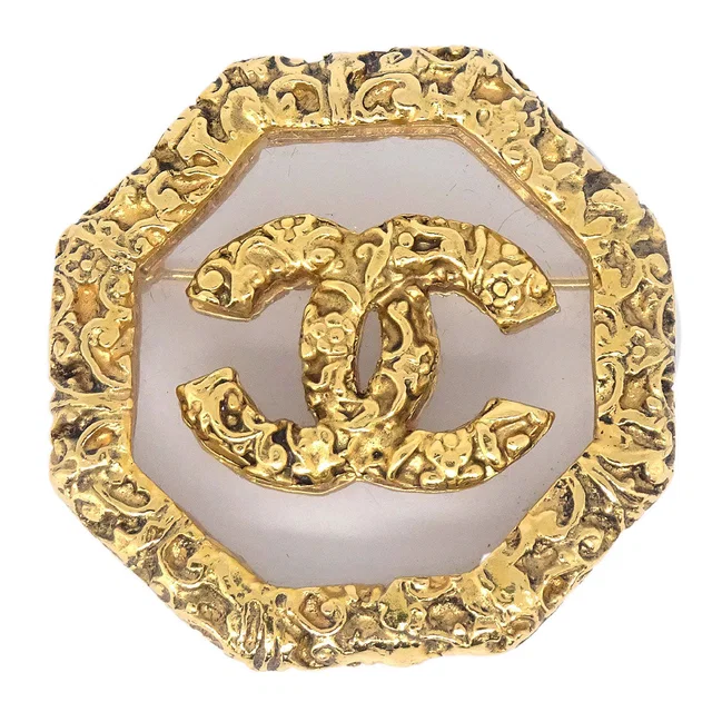 Chanel Octagonal Brooch Pin Gold Clear 93A in Gold from AMORE Vintage Tokyo