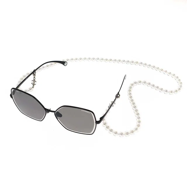 Chanel Pearl Code Butterfly Frame Sunglasses Black 59 Eyewear in Black from The Reluxe
