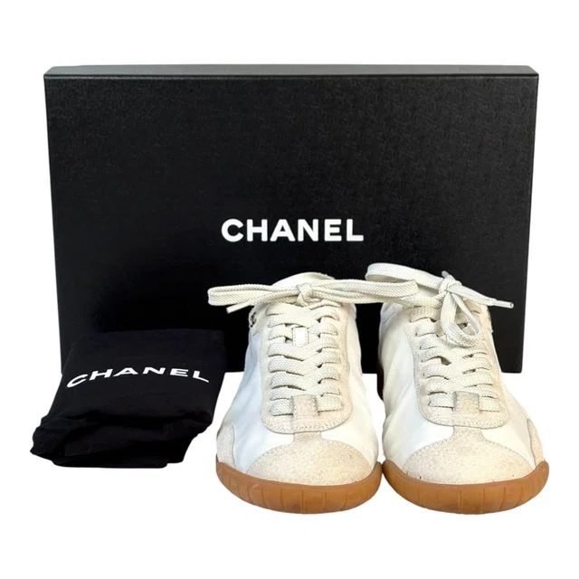 Chanel White Leather Trainers #38.5 in White Leather from Luxury Promise