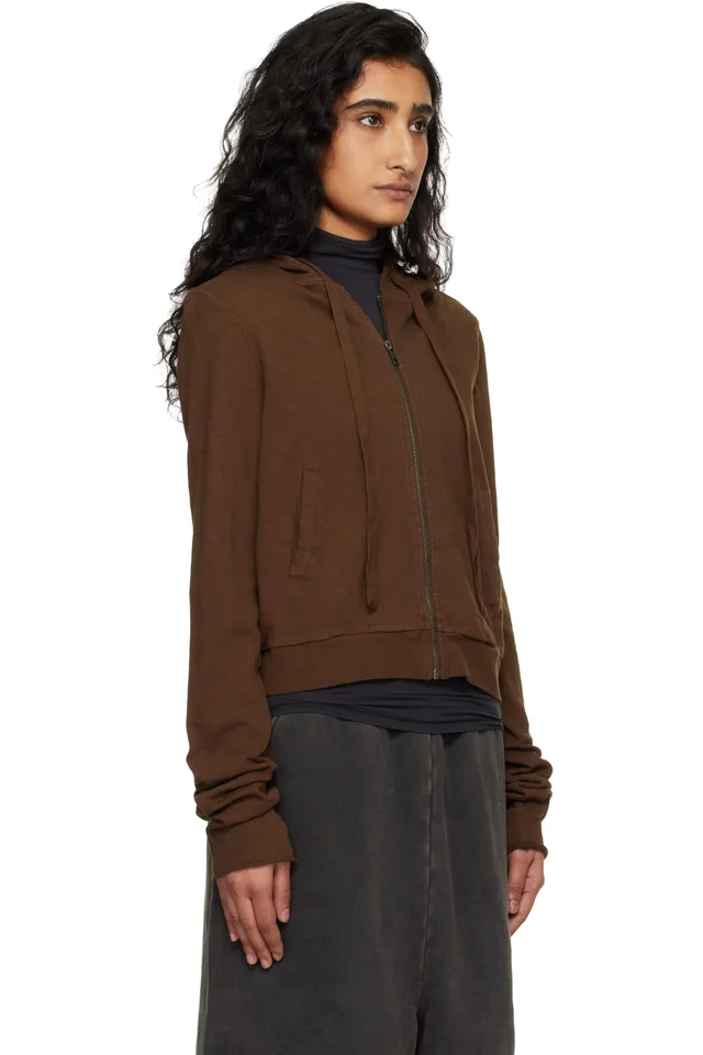 Entire Studios Brown Lightweight Cropped Zip Up Hoodie, photo 2 of 4 from SSENSE