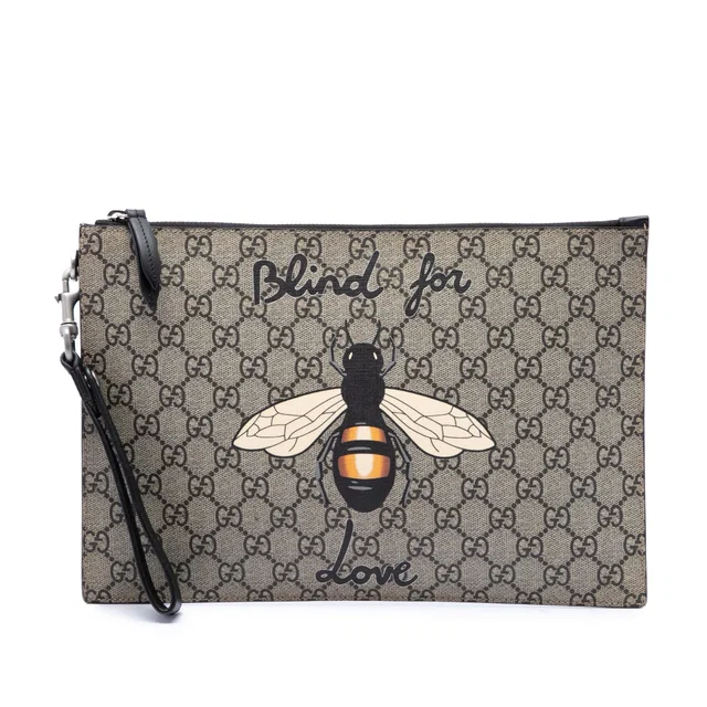 Beige Gucci GG Supreme Blind for Love Clutch in Beige Coated canvas from Designer Revival
