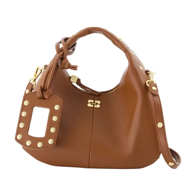 GANNI Mini Studs Shoulder Bag — Brown Synthetic in Brown Leather from HEWI