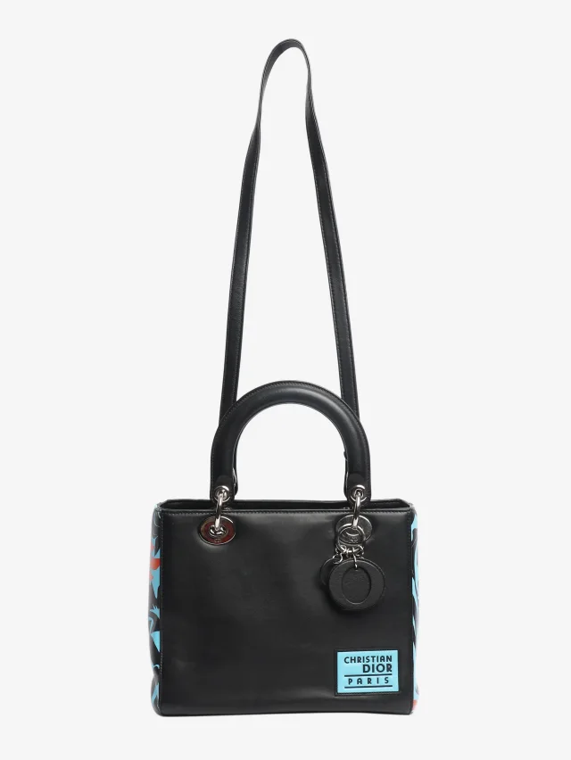 Black and blue floral 2015 Lady Dior bag in Black Leather from Sign of the Times, photo 2 of 9