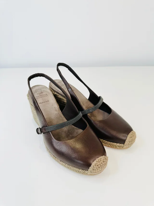 Brunello Cucinelli Espadrille Wedge Sandals - Size 40 in Leather from Edit Second Hand