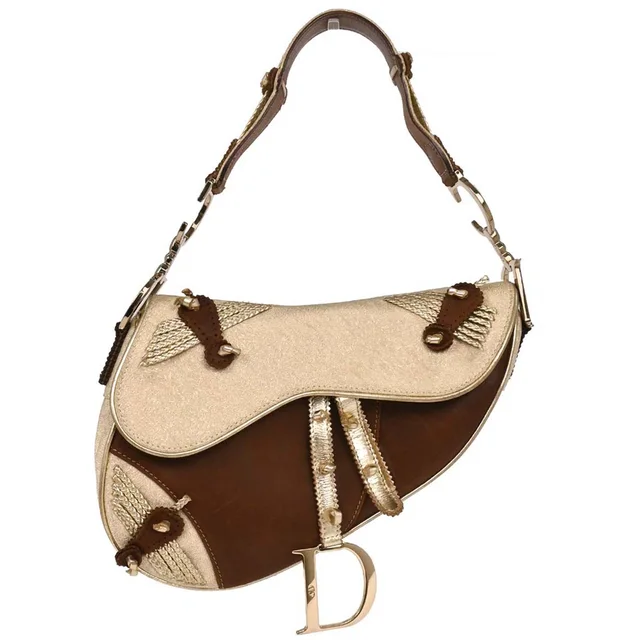 Dior 2003 Gold Leather Canvas Saddle Handbag in Gold Canvas from AMORE Vintage Tokyo