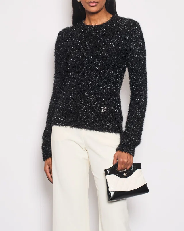 Loewe Black Glitter Long Sleeve Jumper with Metal Logo Detail Size S (UK 8) in Black from Sellier