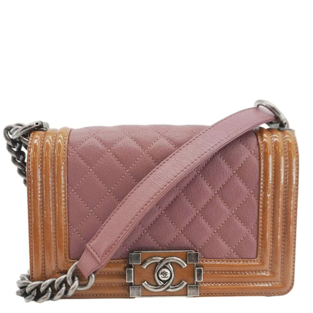 Chanel Duo Boy Flap Small Goatskin Leather Crossbody Bag Pink in Pink Goatskin from Dallas Designer Handbags