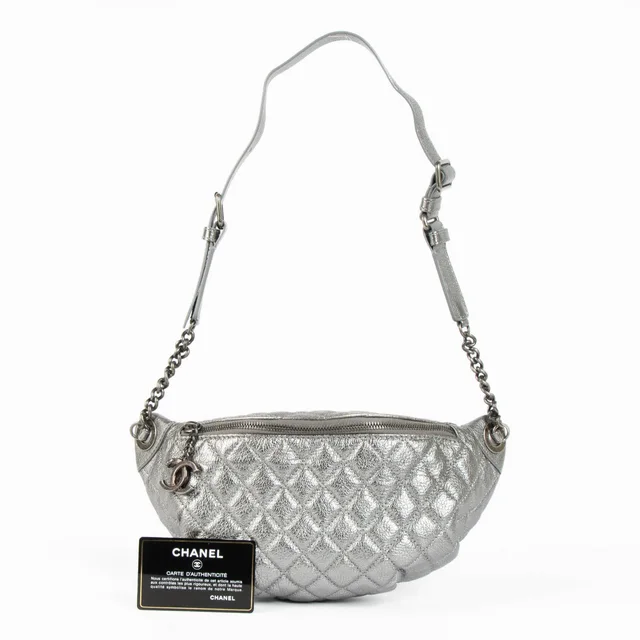 Chanel Metallic Silver Crossbody Bum Bag in Silver Satin from Labellov, photo 2 of 2