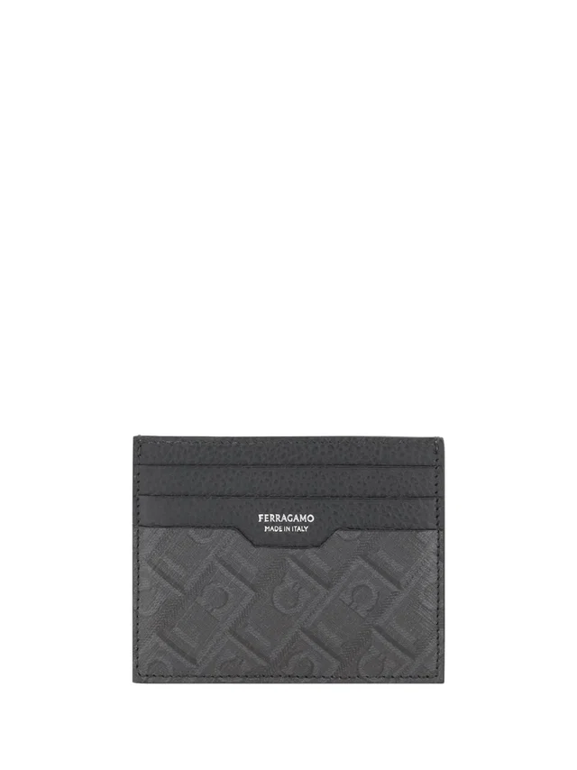 Ferragamo Gancini-Embossed Calf Leather Card Case — Gray Bos Taurus Wallet in Grey Calfskin from HEWI