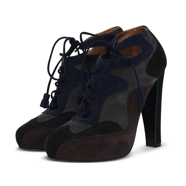 Hermès Brogue Lace-Up Booties 36 in Tri-Colour Suede from Blue Spinach
