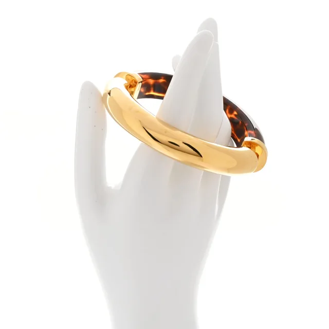 Saint Laurent Metal Split Hoop Bangle Bracelet M Gold Havana in Gold Resin from FASHIONPHILE, photo 2 of 4
