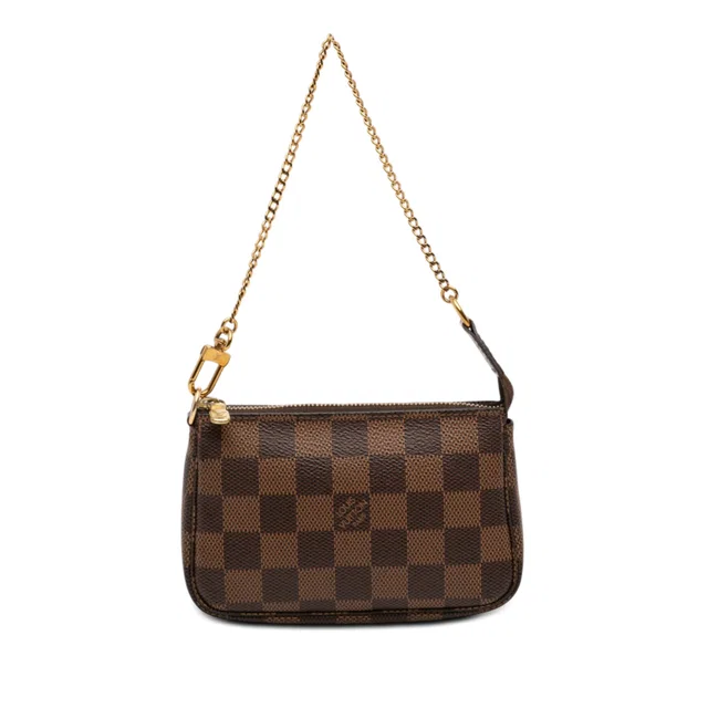 Brown Louis Vuitton Damier Ebene Mini Pochette Accessoires Handbag in Brown Canvas from Designer Revival
