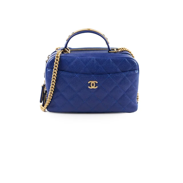 Chanel Leather Caviar Blue Bowling Bag in Blue Caviar leather from The Purse Affair