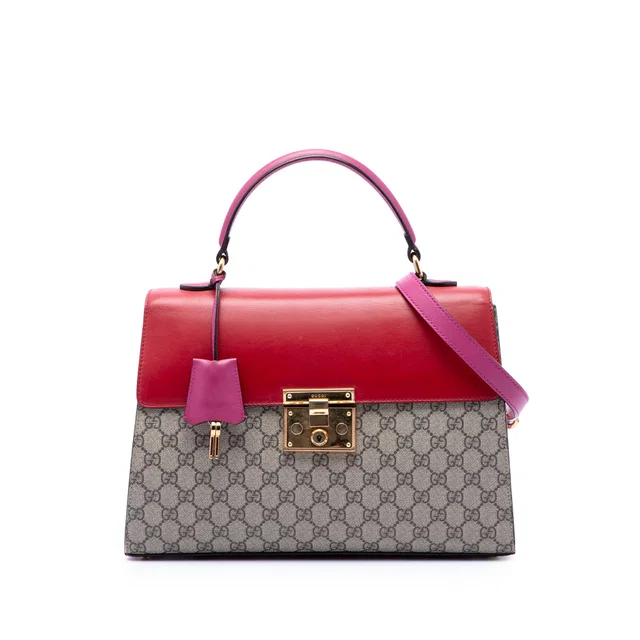 Beige Gucci GG Supreme Padlock Top Handle Bag Satchel in Beige Coated canvas from Designer Revival