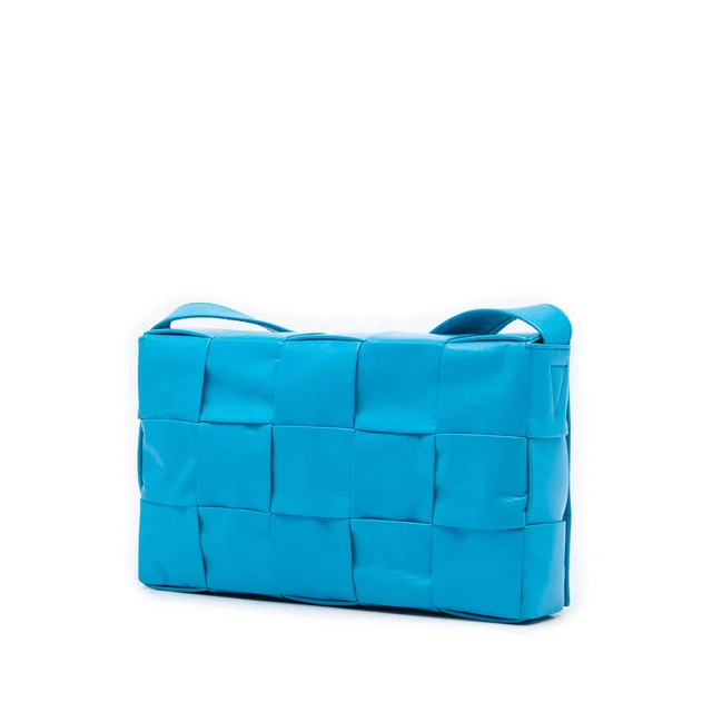 Blue Bottega Veneta Paper Calfskin Intrecciato Cassette Crossbody in Blue Calfskin from Designer Revival, photo 2 of 2