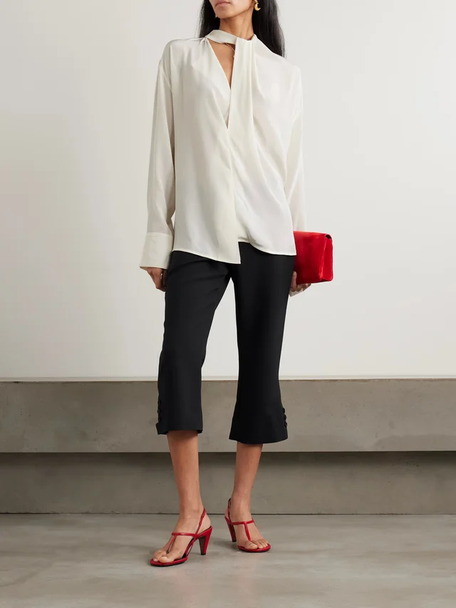 VICTORIA BECKHAM Asymmetric draped silk blouse in White, photo 2 of 2 from NET-A-PORTER (Canada)