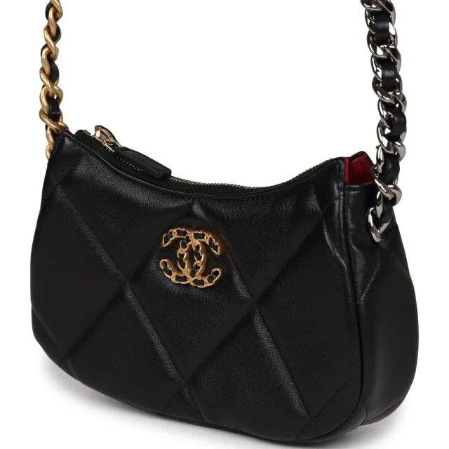 Chanel 19 Hobo Chain Bag Black Calfskin Mixed Metal Hardware in Black Calfskin from Madison Avenue Couture, photo 5 of 10