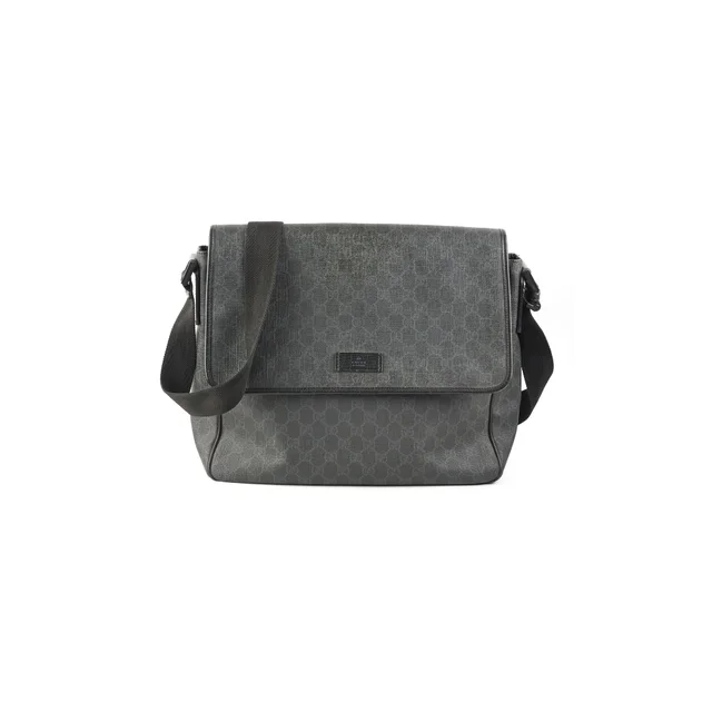 Gucci Mens Black Shoulder Monogram Bag in Black Coated canvas from The Purse Affair