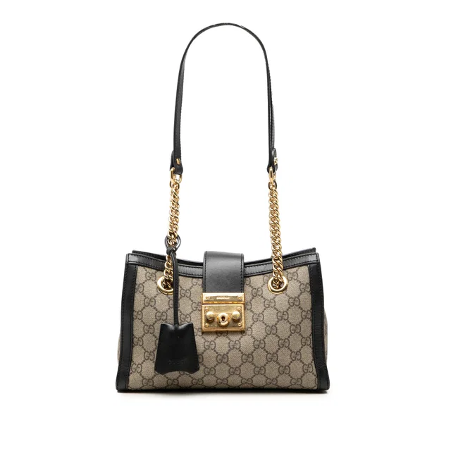 Beige Gucci Small GG Supreme Padlock Tote in Beige Coated canvas from Designer Revival