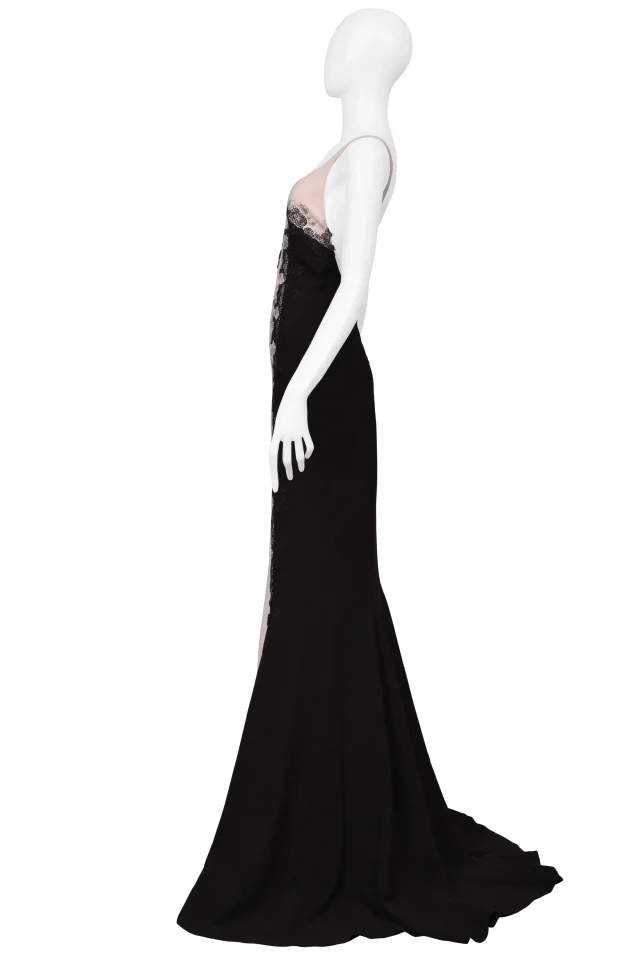 Bottega Veneta Black And Blush Pink Gown With Lace Detailing And Long Train in Black Silk from Resurrection Vintage, photo 4 of 8