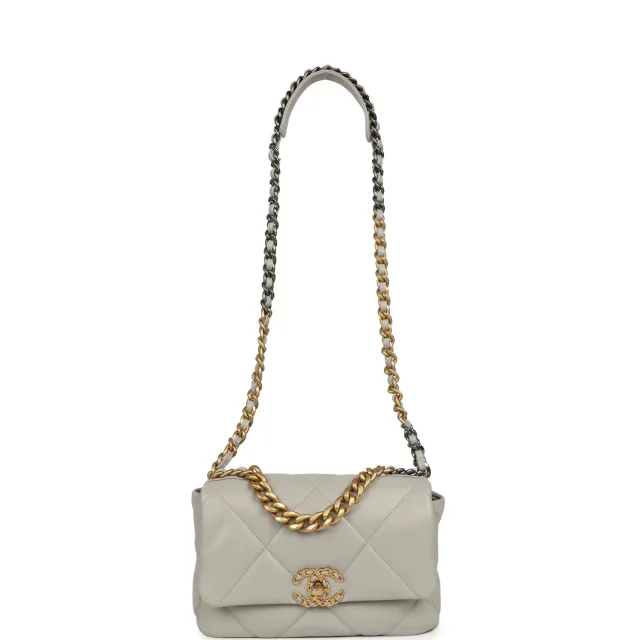 Chanel Medium 19 Flap Bag Grey Shiny Lambskin Mixed Metal Hardware in Grey Lambskin from Madison Avenue Couture, photo 7 of 10