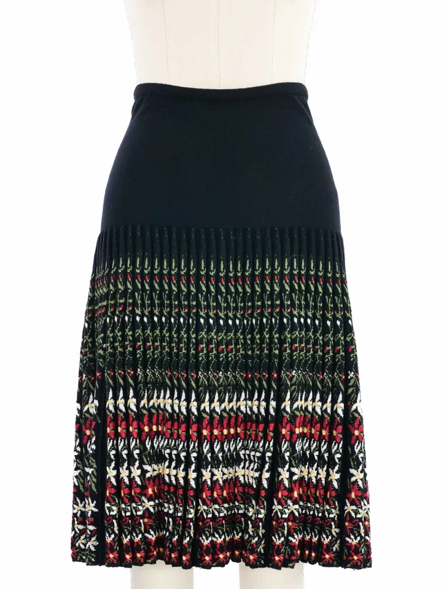 2000 Alaia Black Floral Knit Skirt in Black from Arcade Vintage