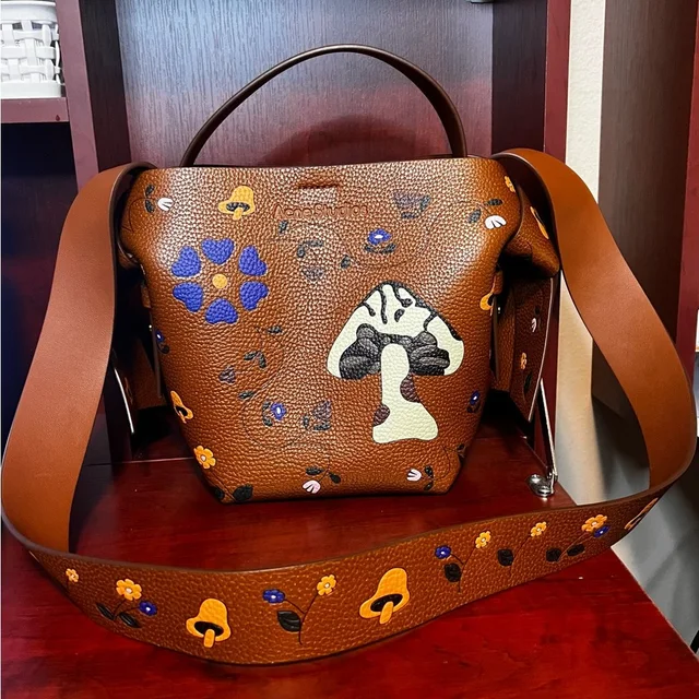 Acne Studios Brown Mushroom Floral Leather Shoulder Bag in red|brown Leather from Poshmark
