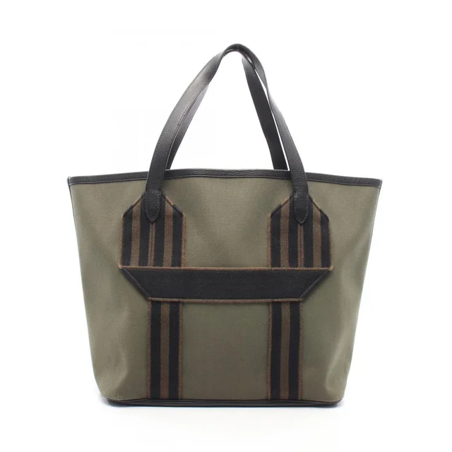Hermès Tote Bag Pure Sangle Vert Blanc Black Ebene Canvas Leather in Black Canvas from The Reluxe