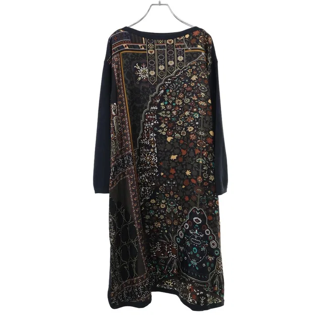 Hermès Twillaine Arabesque Silk Alpaca Dress Navy Multicolor 42 in Navy Silk from The Reluxe