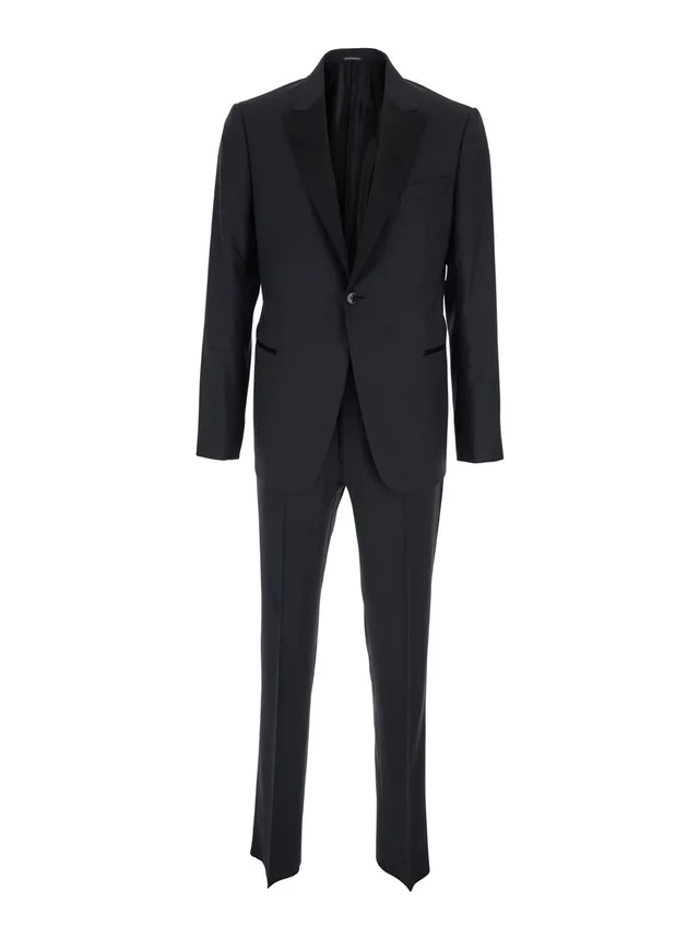 Emporio armani Single-breasted Suit with Peak Revers and Black Satin Details for Men in Black, photo 2 of 6 from Gaudenzi Boutique