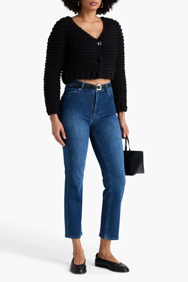 Frame Cropped Open-Knit Cotton-Blend Cardigan in Black, photo 2 of 4 from THE OUTNET