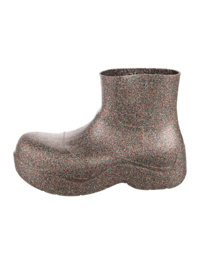 Bottega Veneta Rubber Glitter Accents Rain Boots in red from The RealReal