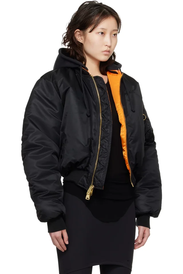 VETEMENTS Black & Orange Alpha Industries Edition Fitted Reversible Bomber Jacket, photo 2 of 4 from SSENSE