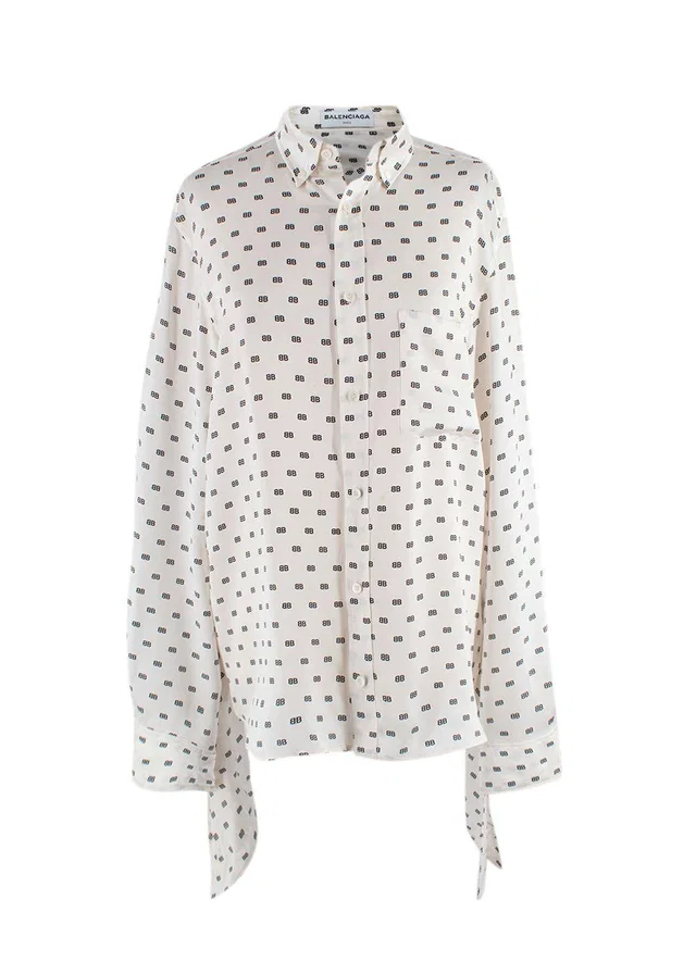 Balenciaga Ivory Monogram Silk Oversized Shirt in White Silk from HEWI
