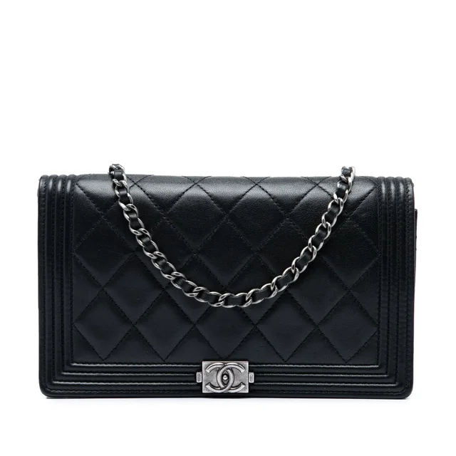 Black Chanel Quilted Lambskin Boy Wallet On Chain Shoulder Bag in Black Lambskin from Designer Revival