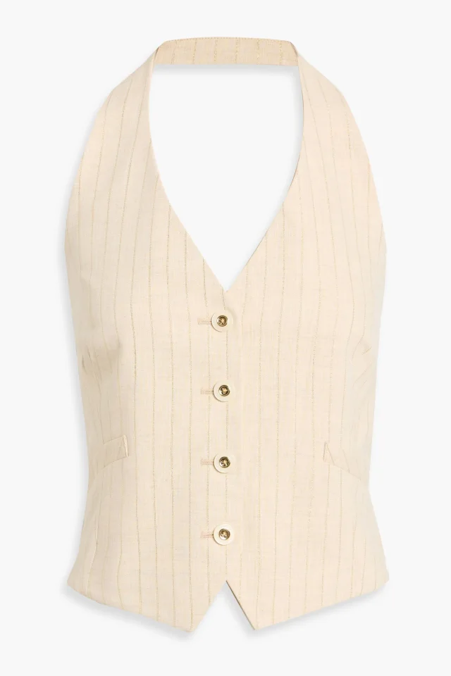 Arabella Metallic Pinstriped Cotton-Blend Halterneck Vest in Beige, image 1 of 1 from THE OUTNET