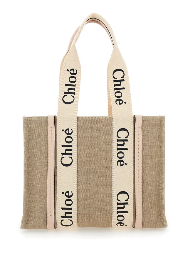 Chloé Medium Woody Tote Bag — Beige Linen in Beige Canvas from HEWI