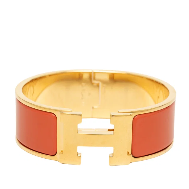 Orange Hermès Wide Enamel Clic H Bracelet PM in Orange from Designer Revival