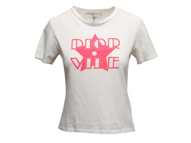White & Hot Pink Christian Dior Graphic T-Shirt Size US S in White from Designer Revival