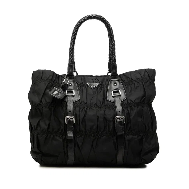 Black Prada Tessuto Gaufre Satchel in Black Nylon from Designer Revival