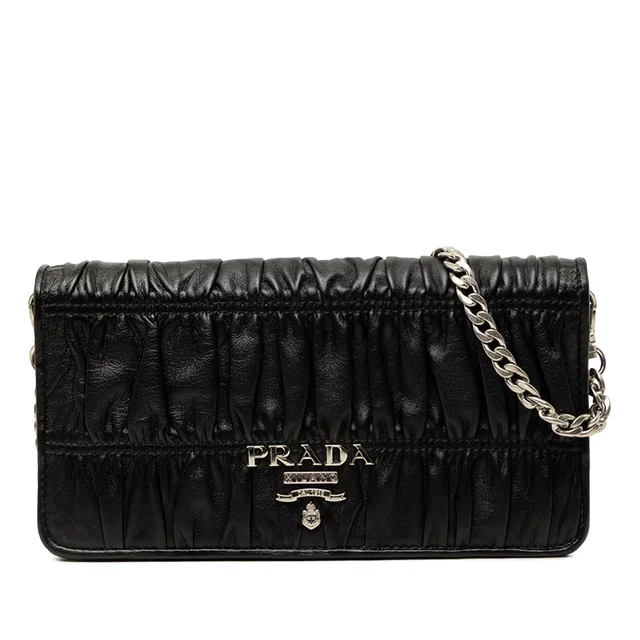 Black Prada Nappa Gaufre Wallet On Chain Crossbody Bag in Black Nappa leather from Designer Revival